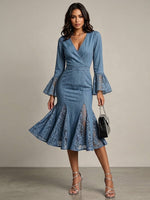 Stylish Denim Dress With Lace Paneling And Mermaid Hem