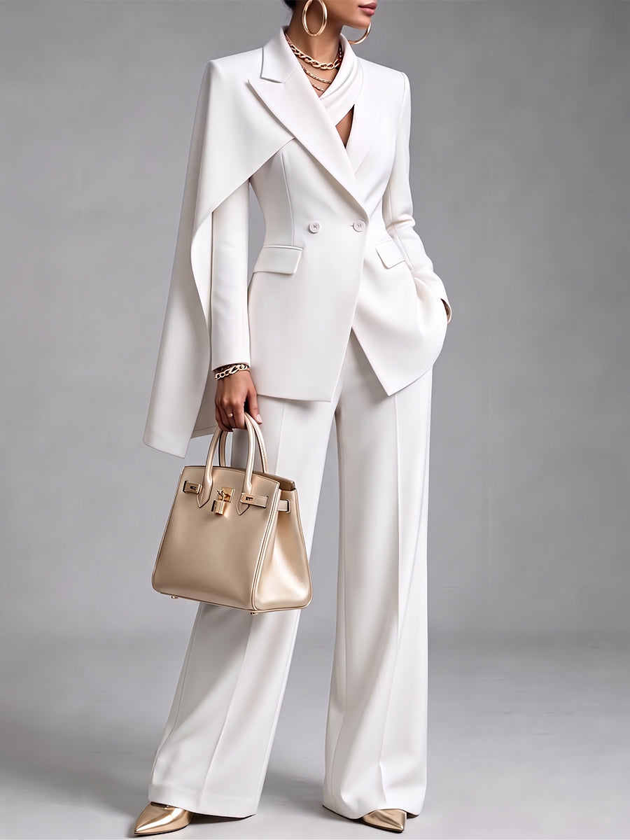 Sophisticated Ivory Asymmetric Cape Blazer