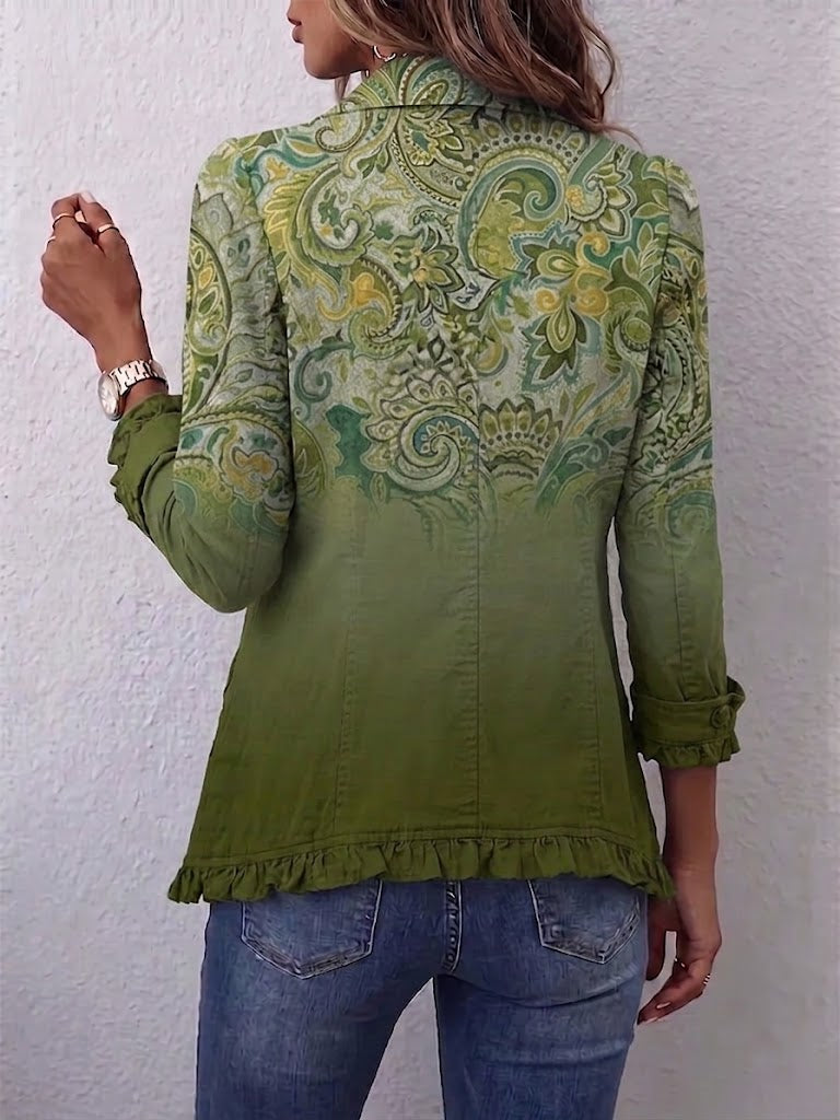 Boho-style Vintage Ombre Paisley Ruffled Jacket