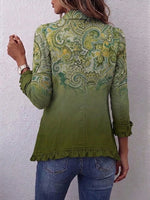 Boho-style Vintage Ombre Paisley Ruffled Jacket