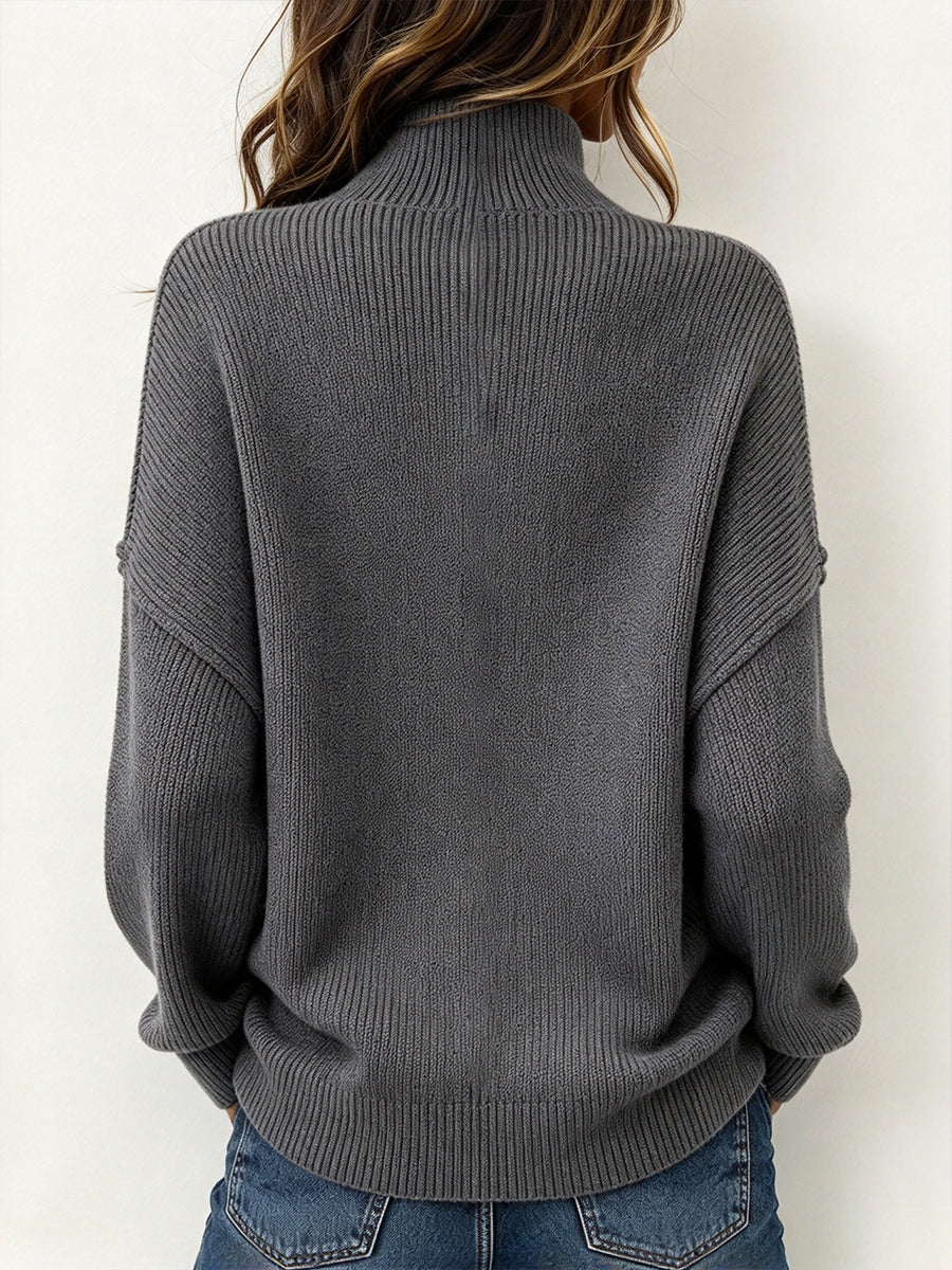 Chic High-neck Knit Top With Cut-out Mesh Paneling
