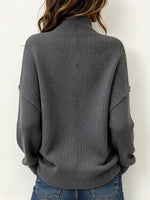 Chic High-neck Knit Top With Cut-out Mesh Paneling