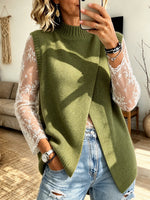 Asymmetric Wrap-front Mock-neck Knit Vest