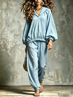 Loose-fit Casual Cotton-linen Top And Trousers Two-piece Set