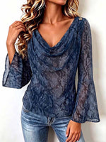 Women's Snakeskin Print Halter Neck Long Sleeve Casual Loose Chiffon Top