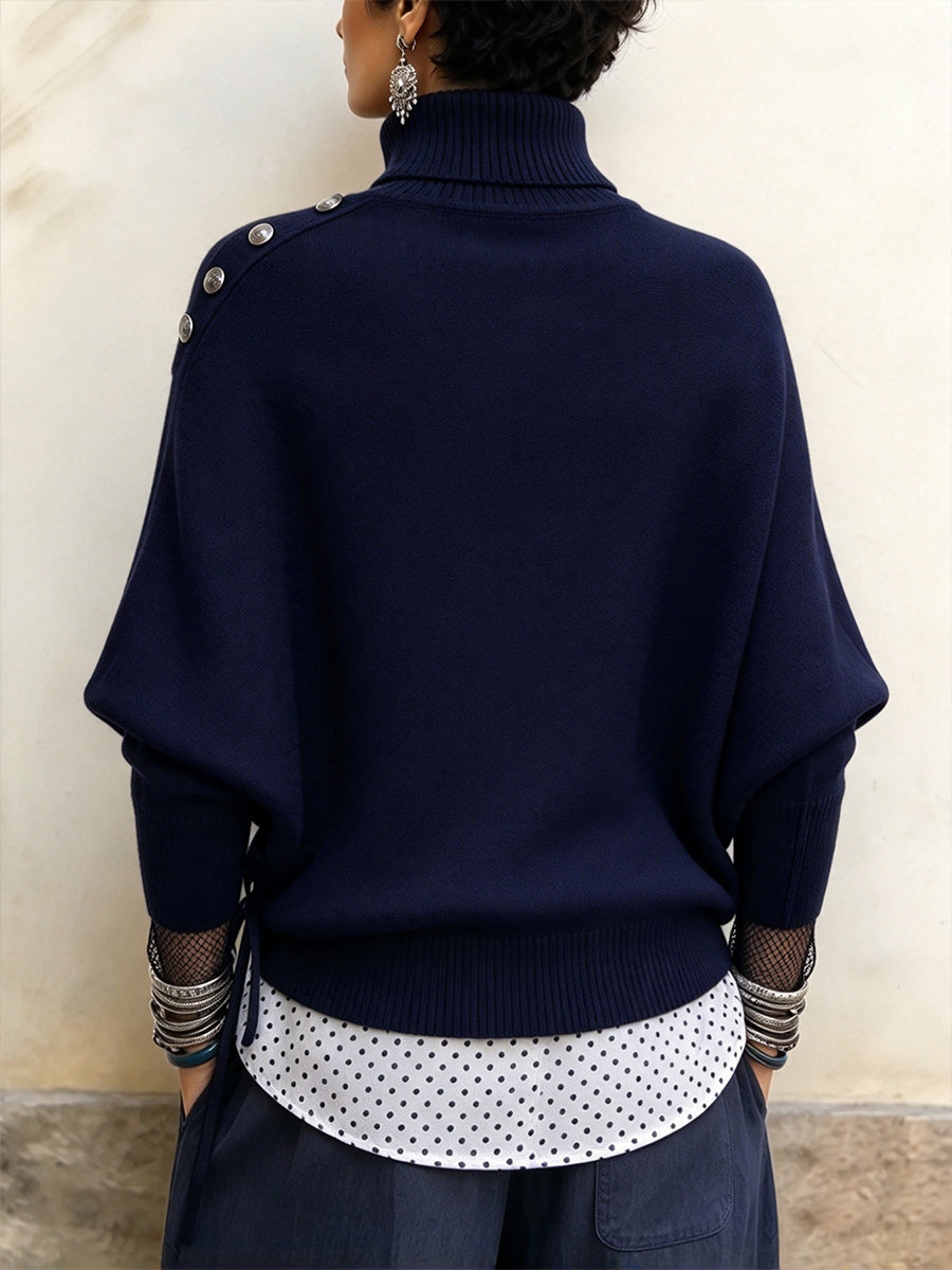 Layered-Effect Mock-Neck Knit Pullover