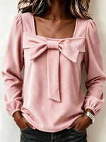 Chic Corduroy Top With A Square Neckline And Bow Detail
