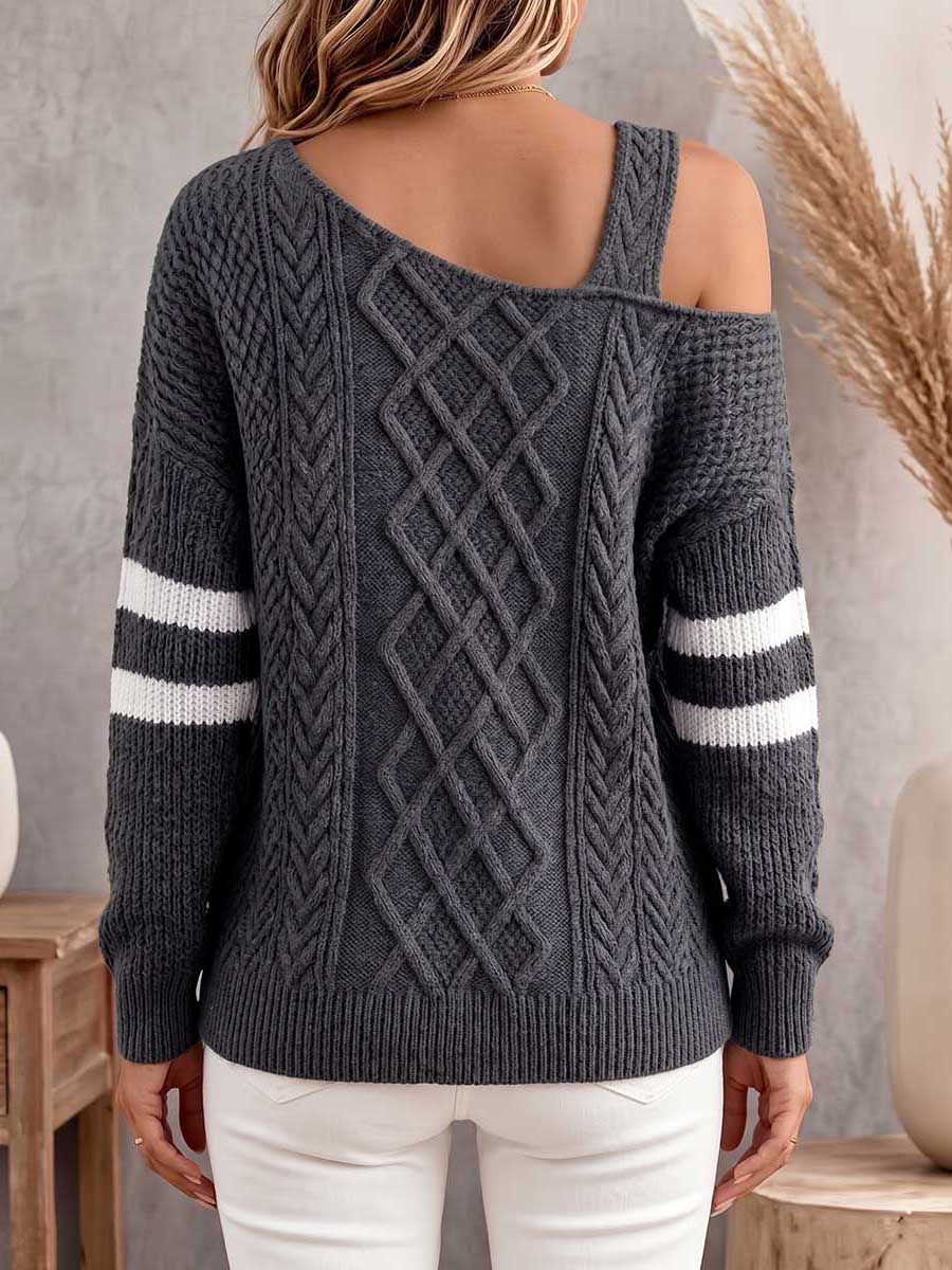 Women's Asymmetric Off-shoulder Long-sleeve Casual Loose Knit Pullover
