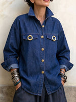 Chic Tencel Denim Ring-Accent Button-Down Shirt