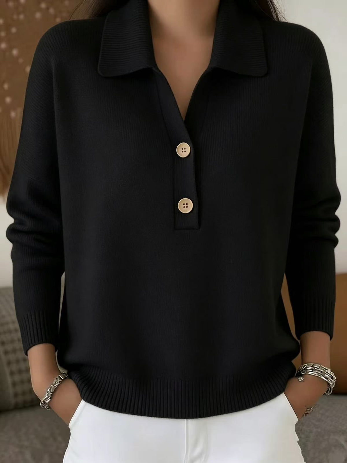 Cozy Henley-neck Knit Pullover