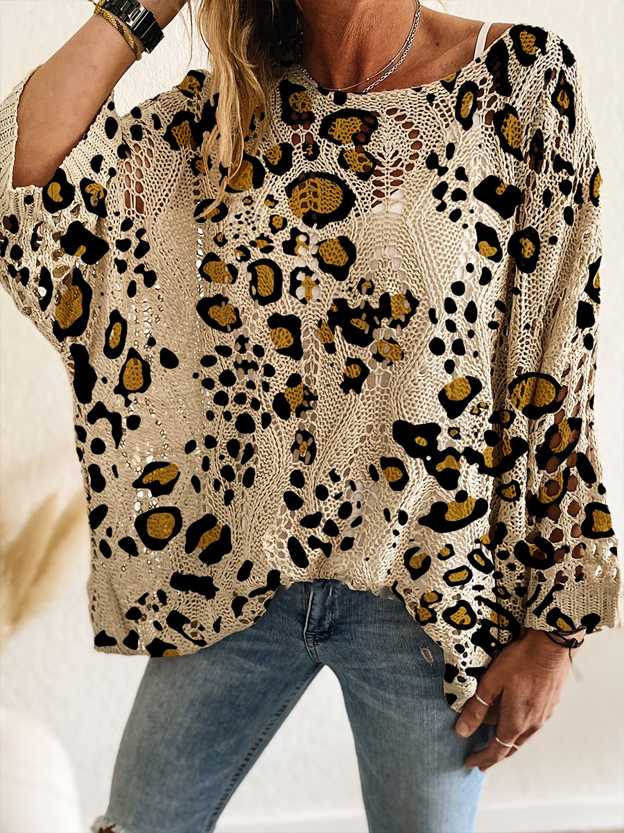 Boho Leopard Print Knit Pullover