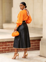 Trendy And Edgy Metallic Gold Grommets Pu Skirt