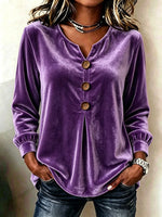 Elegant Soft Velvet Button-down Shirt Top