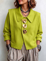Chic Sculptural Gold-Buttoned Tailored Jacket