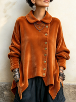 Elegant Asymmetric Button-up Velvet Top