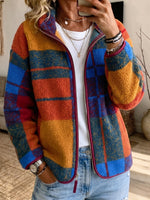 Vibrant Plaid Sherpa Full-Zip Jacket