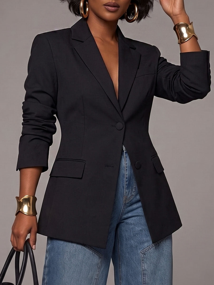 Women's Solid Color Lapel Long-sleeve Casual Loose Blazer With Lace Cutout Paneling