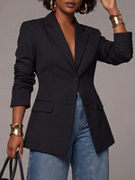 Women's Solid Color Lapel Long-sleeve Casual Loose Blazer With Lace Cutout Paneling