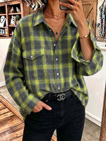 Women's Plaid Print Collared Long-sleeved Casual Loose Shirt