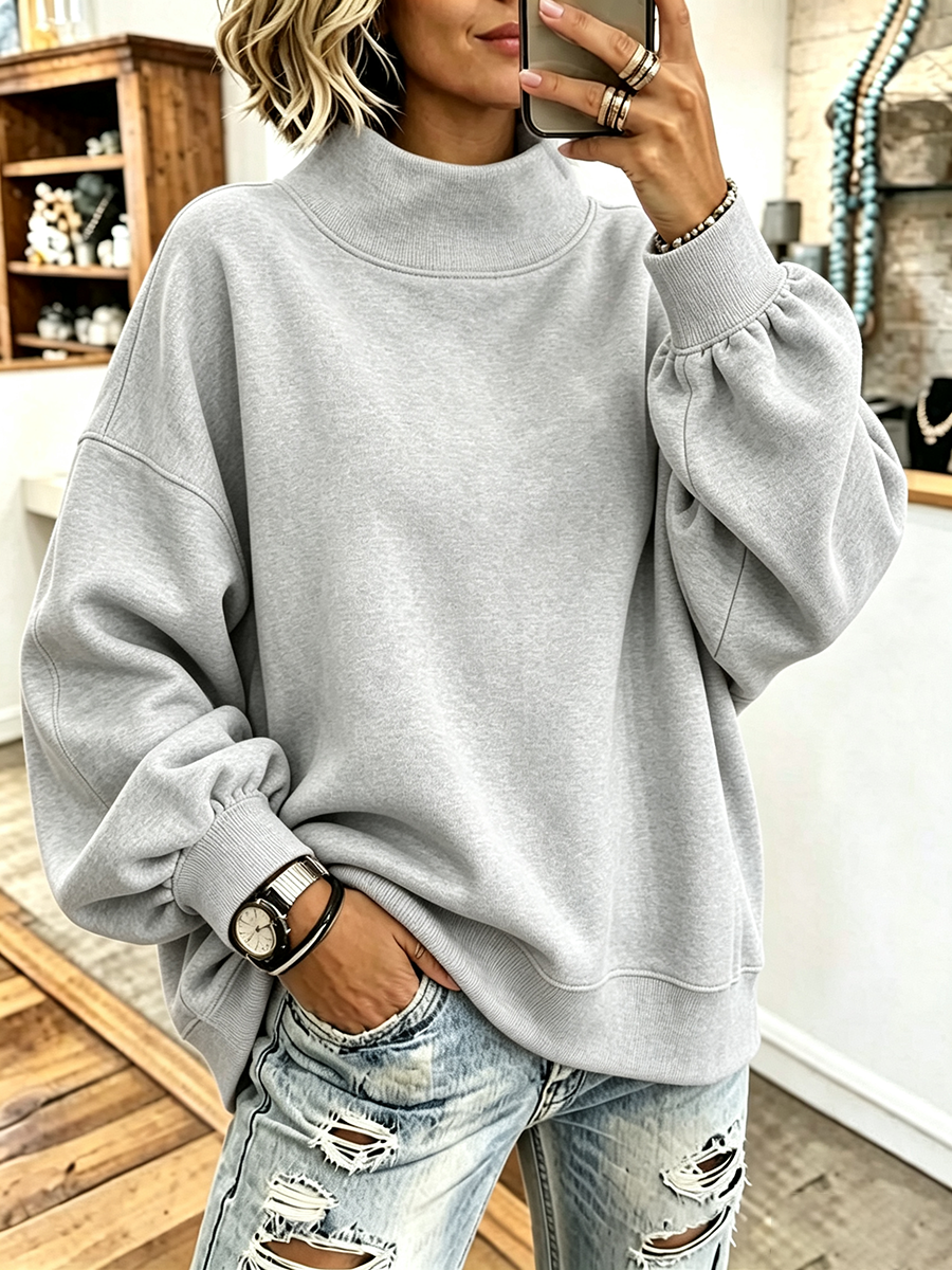Cozy Pink High-neck Oversized Sweatshirt