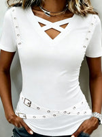 Chic Criss-cross V-neckline Stretchy Top
