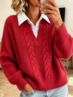 Classic Cable Knit False Two-piece Cable Sweater