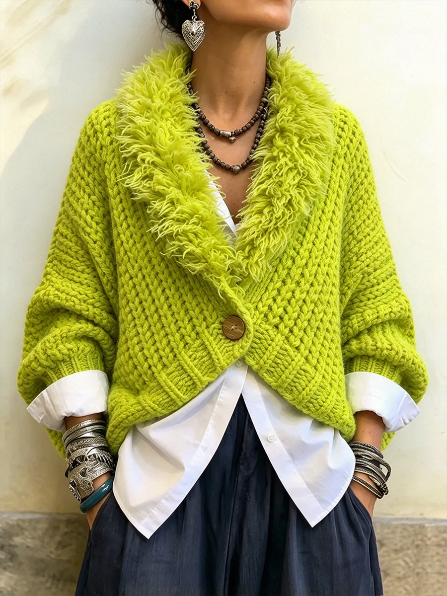 Cozy Faux-Fur Trimmed Chunky Knit Cardigan