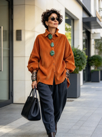 Chic Statement Corduroy Button-up Oversized Tunic Top