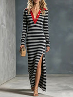 Casual Striped Knit Maxi Dress