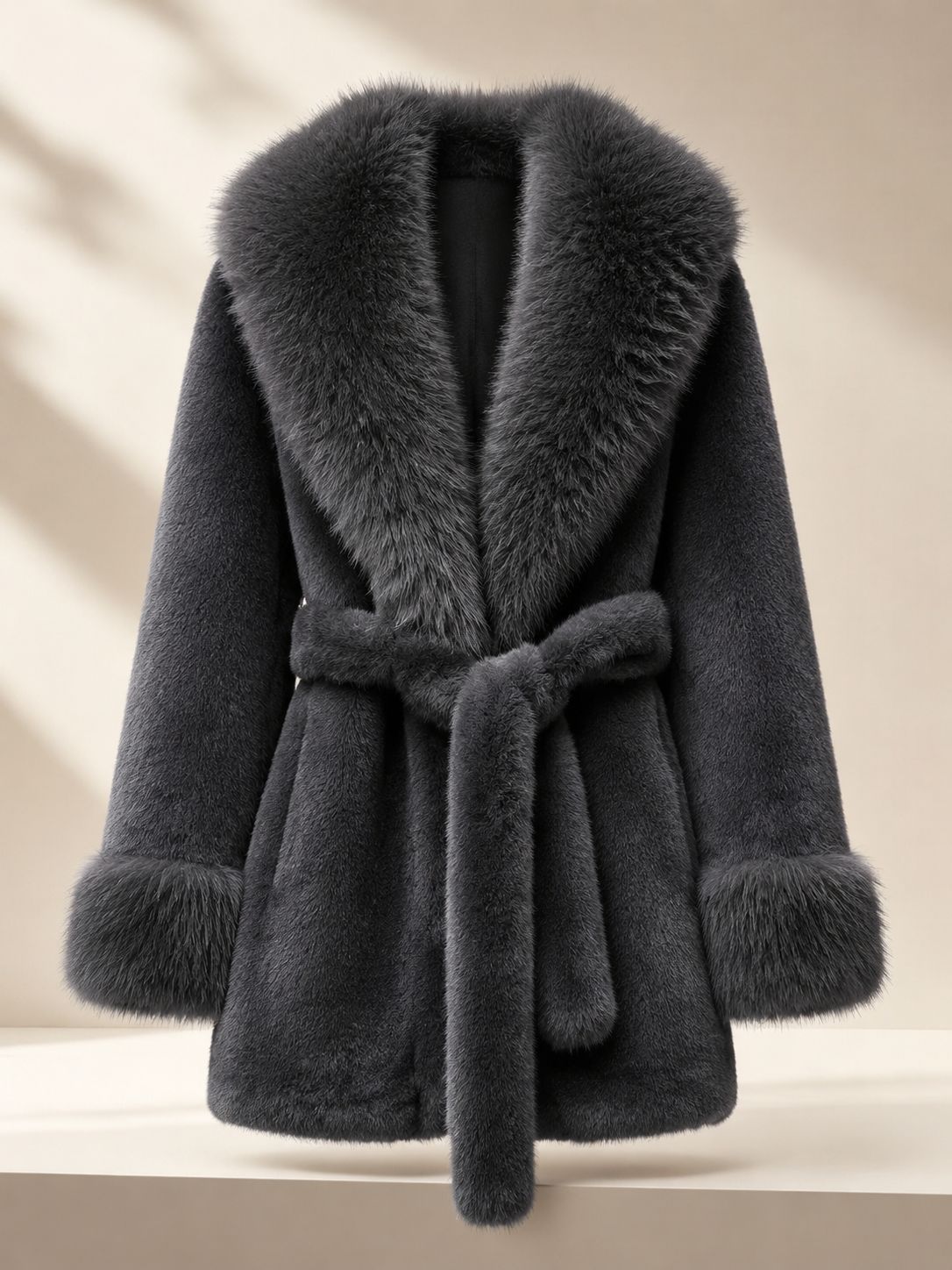 Cozy Belted Faux Fur Mid-Length Coat