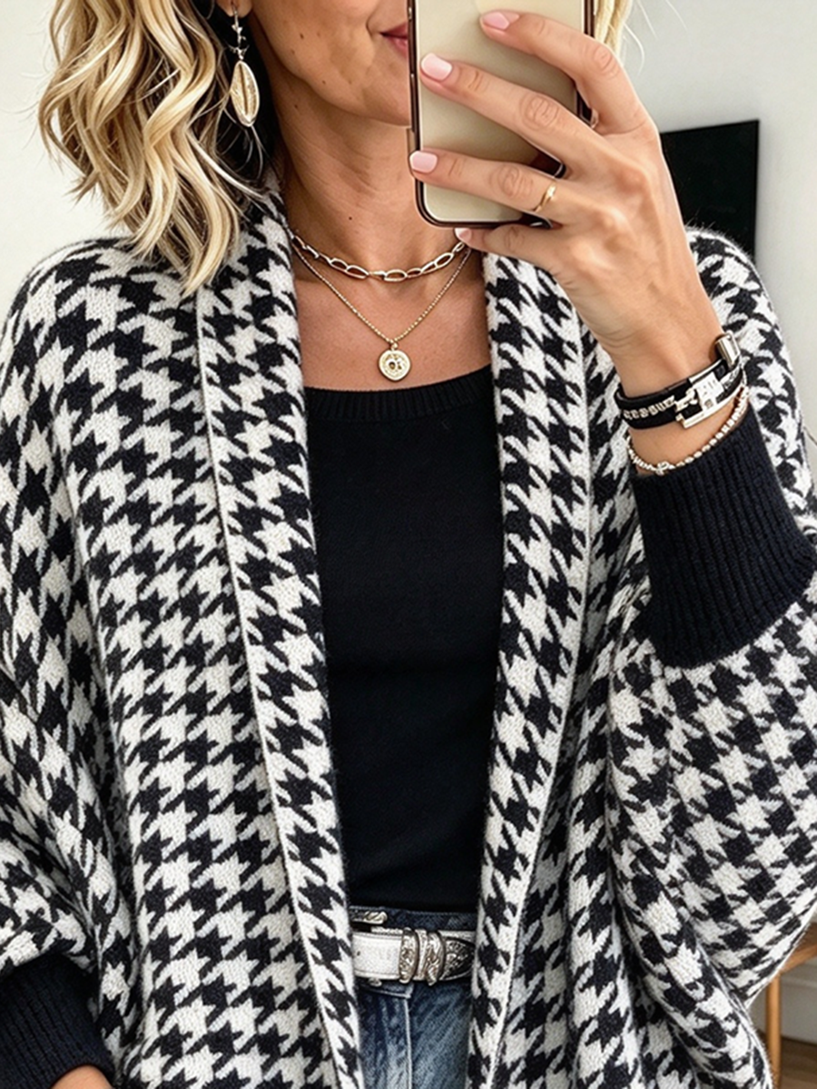Cozy Chic Houndstooth Knitted Autumn Cardigan