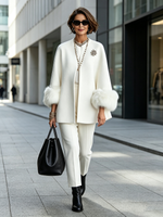 Elegant Cozy Faux Fur Cuffs Wool-blend Coat