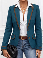 Women's Collared Long-sleeved Casual Loose Color-blocked Herringbone Coat