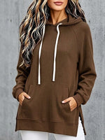 Oversized, Mid-length Corduroy Hooded Pullover With Pockets