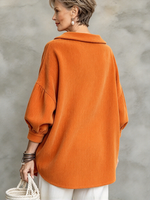 Chic Vintage Textured Orange Button-down Collared Shirt