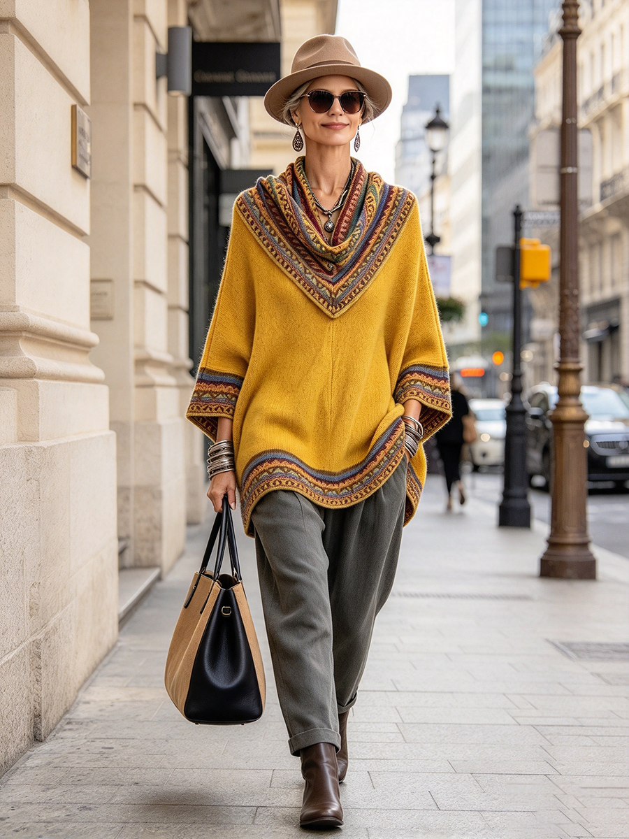 Boho Cozy Mustard Yellow Oversized Raped Cowl Knit Top
