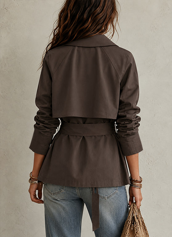 Casual Oversized Cropped Trench Coat With A Drawstring Waist