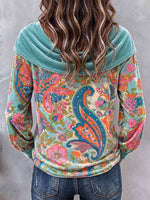 Bohemian Floral Print Top with Velvet Bow Neckline