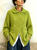 Elegant Lime Green Double-breasted Knit Cardigan