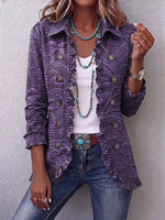 Bohemian Vintage-style Floral Embossed Print Ruffled Linen-cotton Jacket
