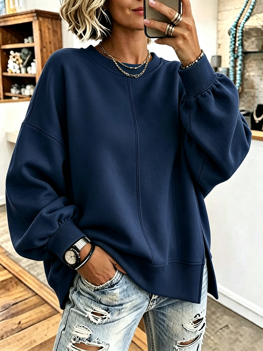 Chic Vibrant Green Oversized Casual Long-sleeve Sweatshirt