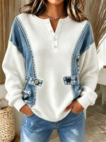Chic Casual 3d Denim-print Knit Sweater