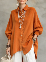 Chic Vintage Textured Orange Button-down Long Sleeve Shirt