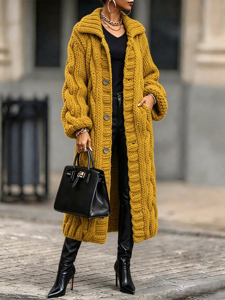 Cozy, Warm, Chunky-knit Cable-knit Long Cardigan