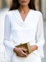 Long-sleeve Top With An Elegant Draped Collar