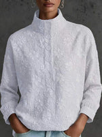 Elegant Floral Textured Mock-Neck Blouse