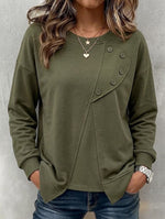 Round Neck Asymmetric Spliced Button Long Sleeve Sweatshirt