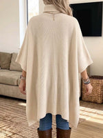 Women's Solid Color High-neck 3/4 Sleeve Casual Loose Knit Top (high-low Hem)