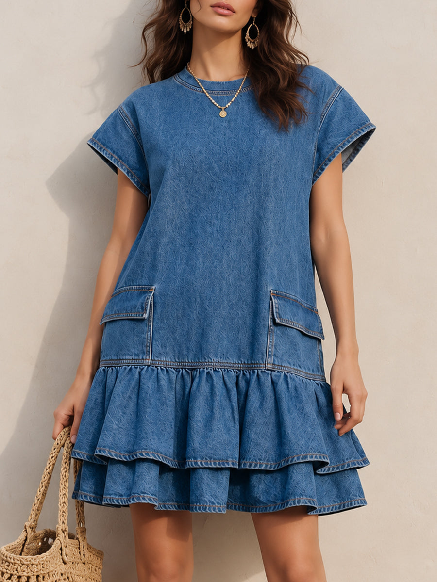 Casual Ruffled Denim Mini Dress