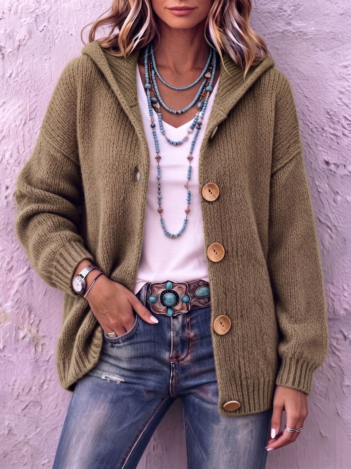 Cozy Chic Hooded Knit Cardigan